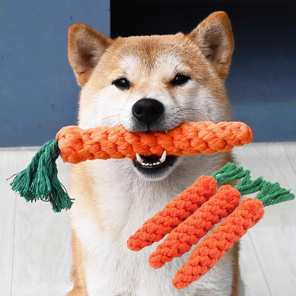 Carrot Dog Rope Toy – Durable Cotton Chew Toy for Puppies & Dogs, Teeth Cleaning Molar Toy