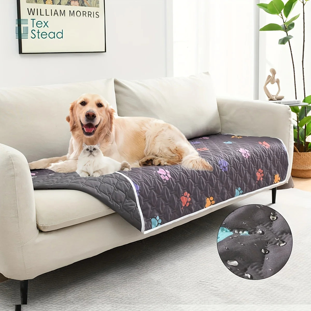 Anti-Leakage Reversible Dog Bed Cover – Washable Paw Print Camping & Changing Pad for Pets & Kids