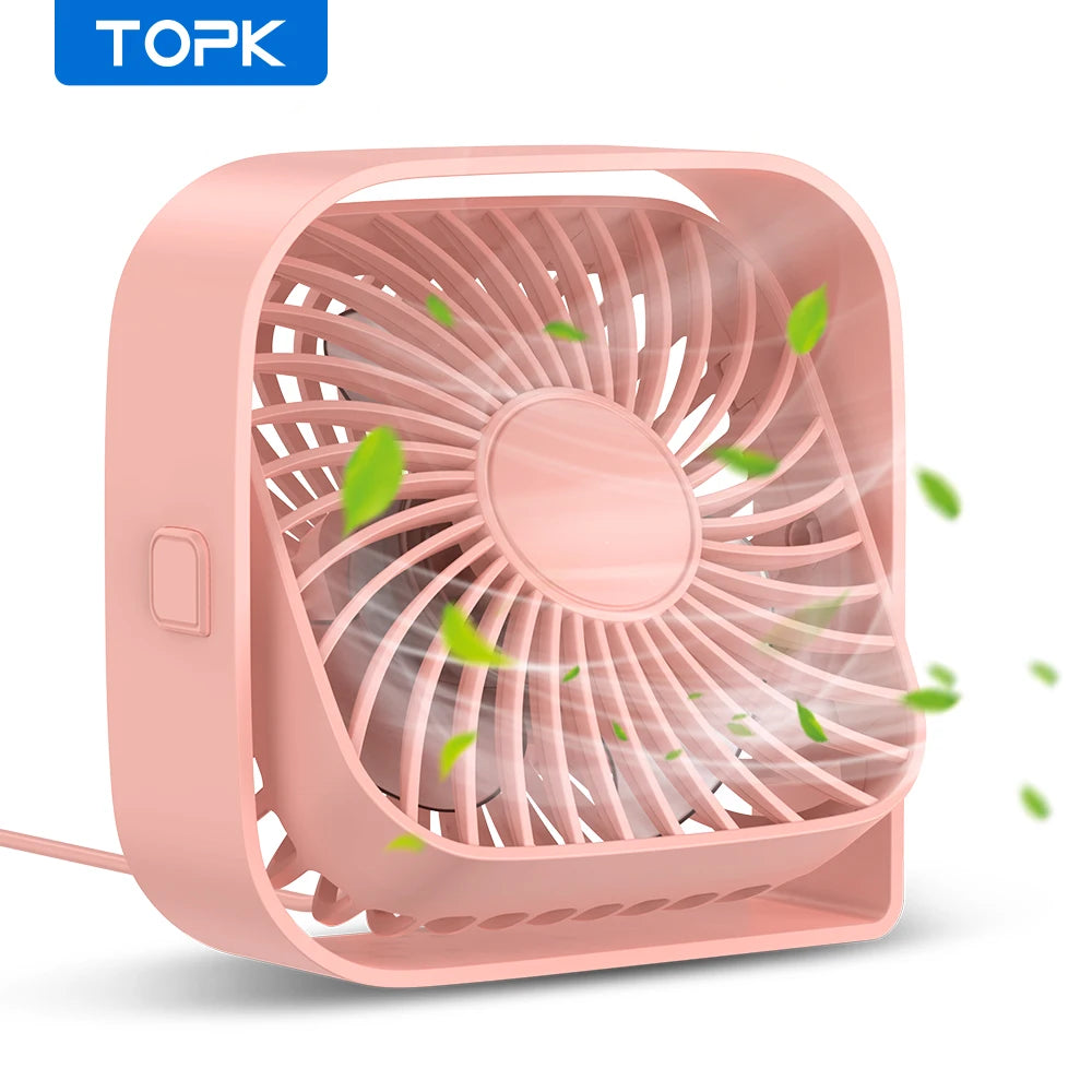 🌬️ TOPK USB Desk Fan – Portable Mini Fan with 3 Speeds | Quiet Cooling Fan for Home, Office, Desktop
