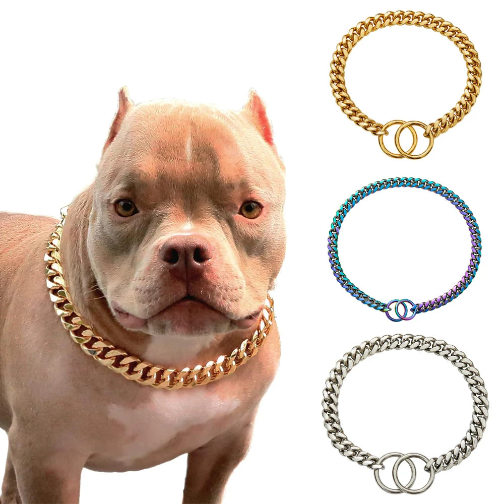 🐕 Heavy-Duty Gold Chain Dog Choke Collar – 10mm Gold-Plated Stainless Steel