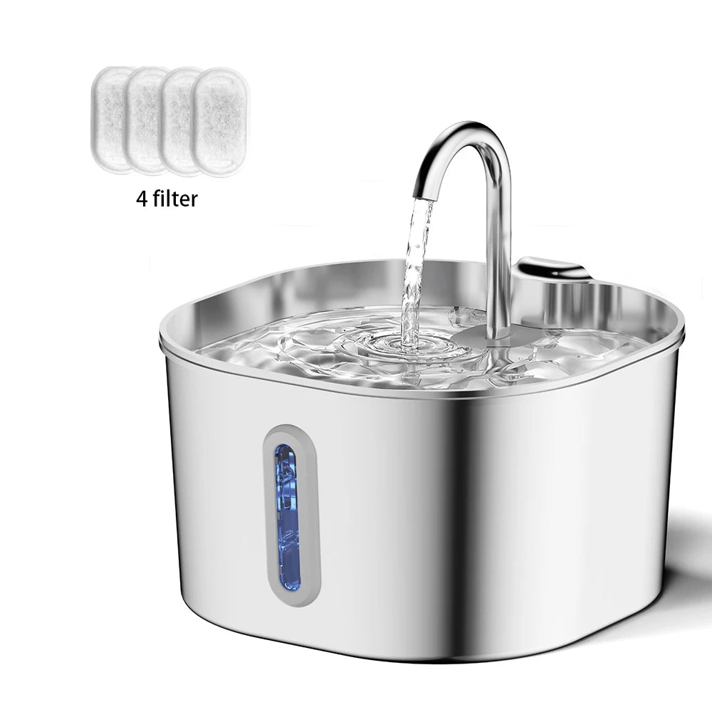 🐾 2.2L Stainless Steel Automatic Cat Water Fountain – Silent Pump & Visual Window