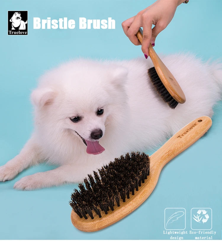 Truelove Pig Hair Pet Brush TLK21131 – Bamboo Wood Grooming Comb for Dogs & Cats
