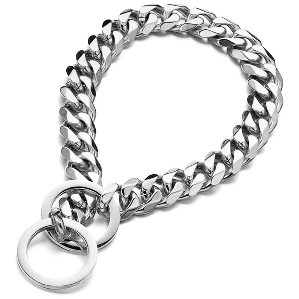 15MM Cuban Link Dog Chain Collar – Silvery/Golden Stainless Steel Training Slip Collar for Strong Dogs