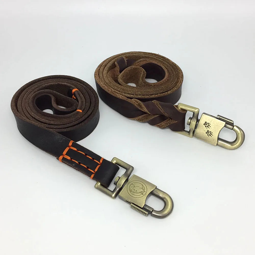 🐶 Genuine Leather Dog Leash – Heavy Duty 3/4/5ft x 1in for Medium & Large Dogs