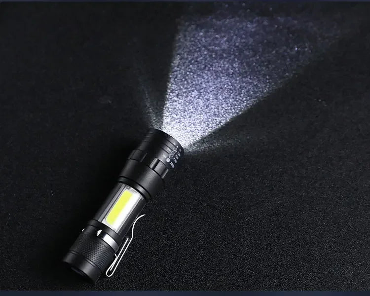 🔦 USB Rechargeable Mini Flashlight – COB+XPE Zoomable Torch with 3 Modes