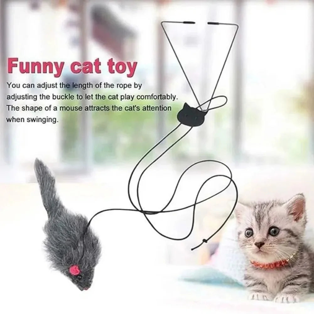 🐭 Simulation Mouse Door Hanging Toy – Retractable Cat Interactive Rope Toy