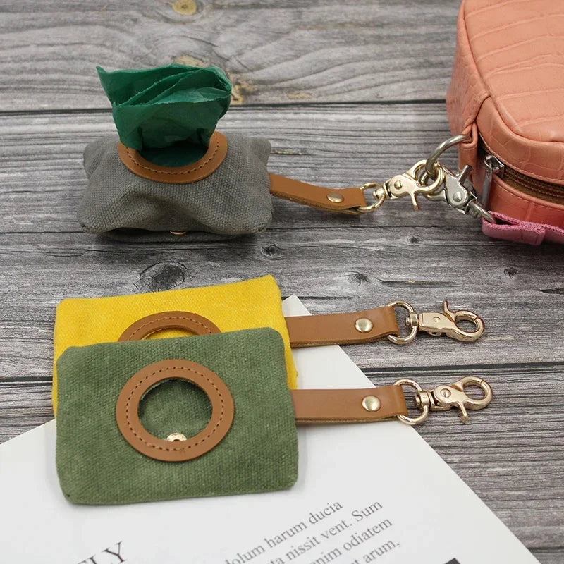 Canvas Pet Dog Poop Bag Holder – Adjustable Leash Attachment