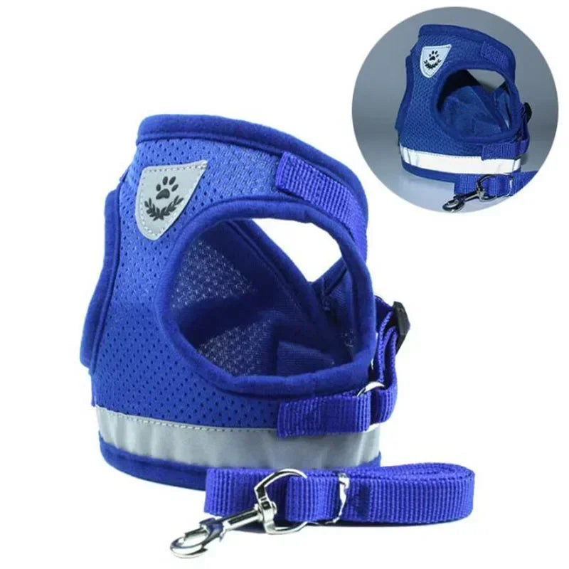 🐾 Adjustable Mesh Dog Harness & Leash Set – Breathable Vest with Collar and Traction Rope (XS–XL)