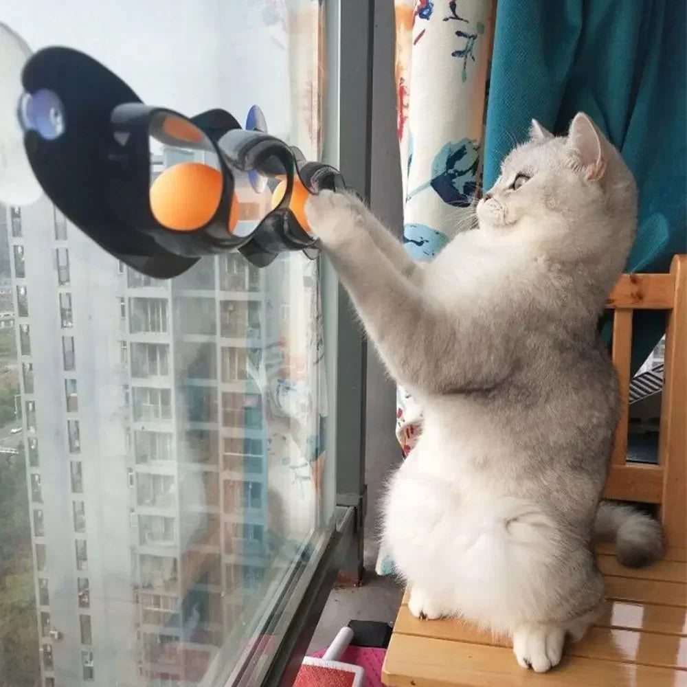 Interactive Suction Cup Track Ball Cat Toy – Window-Mounted Table Tennis Ball Toy for Active Indoor Cats & Kittens