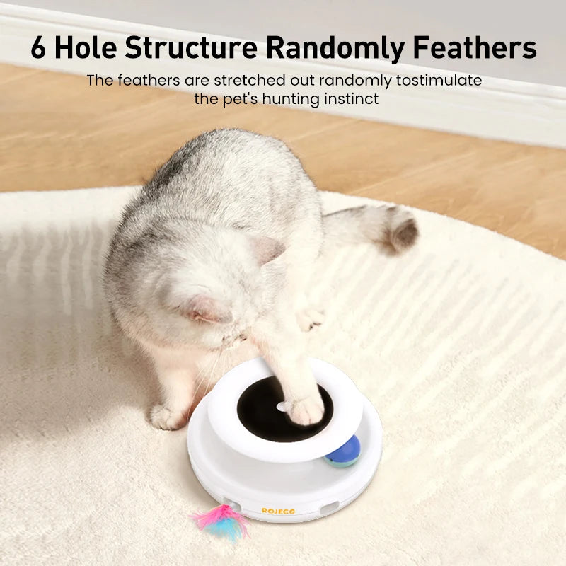 ROJECO 2-in-1 Smart Feather & Ball Cat Toy – 5 Modes