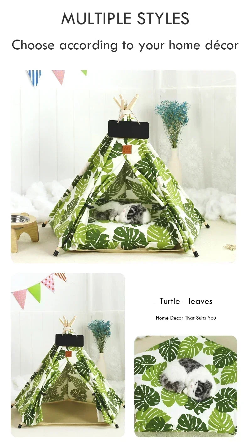 Pet Teepee Tent with Cushion – Washable Portable Indoor Dog & Cat House with Blackboard