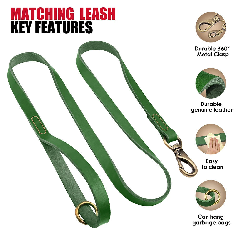 Personalized Leather Dog Collar & Leash Set – Engraved ID for Small to Large Dogs