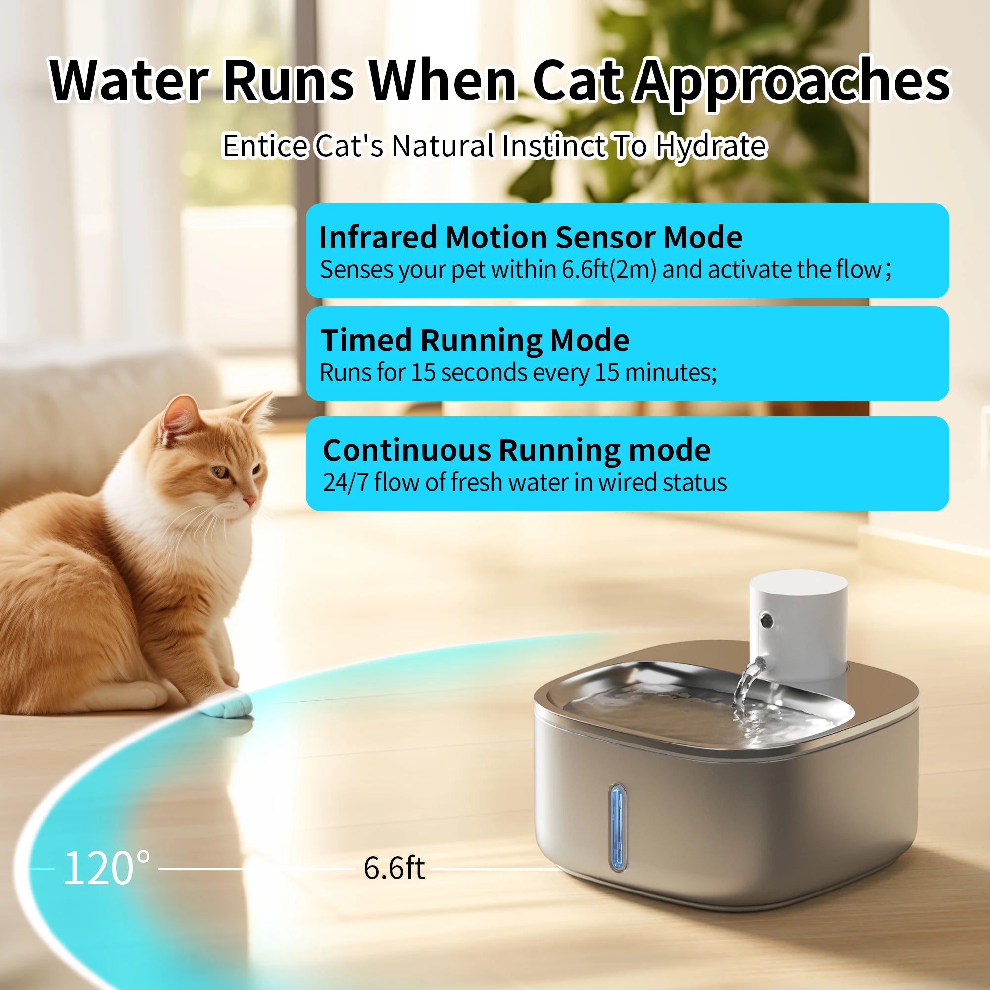 🐾 3.2L Wireless Stainless Steel Cat Water Fountain – Rechargeable with Infrared Sensor & 3 Modes