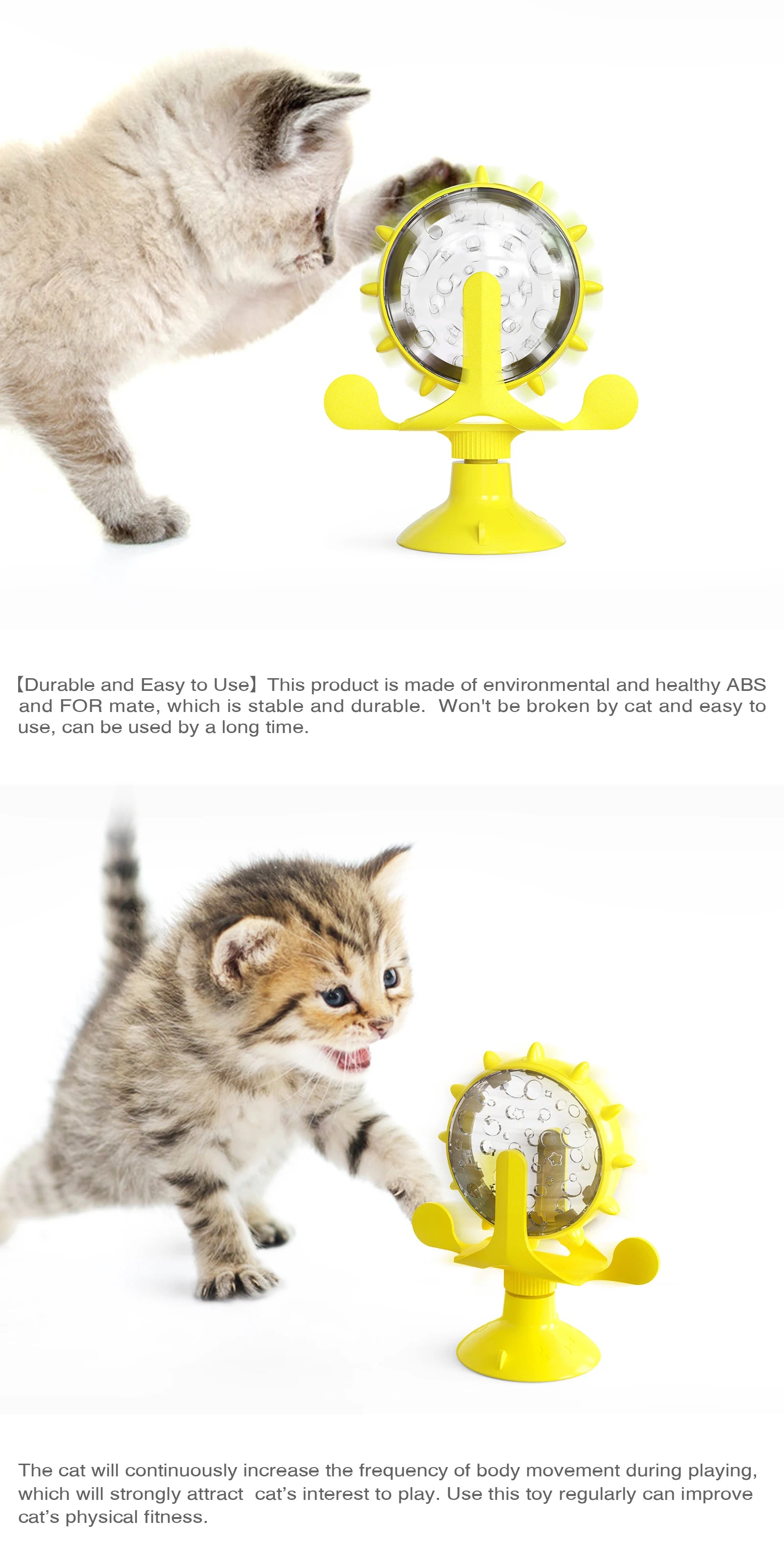 Cat Toy Treat Dispenser with Bell – Interactive Rotatable Wheel Slow Feeder for Kittens & Small Dogs