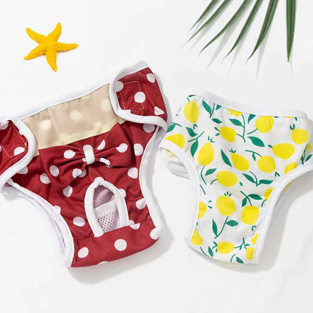 Washable Dog Diapers – Cute Cartoon Print Female Puppy Panties with Bow