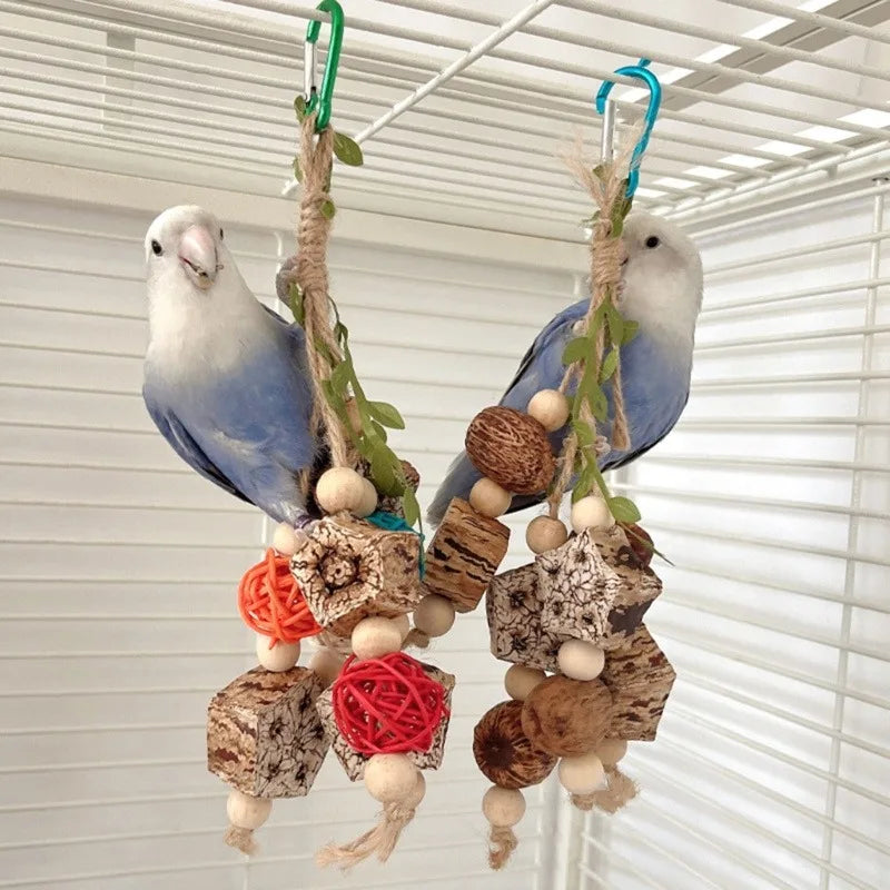 Pet Bird Parrot Toy – 4 Stainless Steel Pots with Acrylic String | Cage Chewing & Foraging Toy for Birds